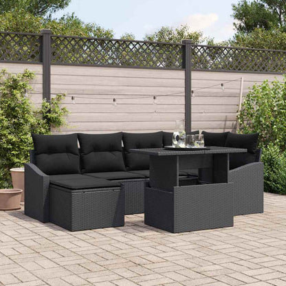 Garten-Sofa-Set mit Kissen 7 pcs Schwarz