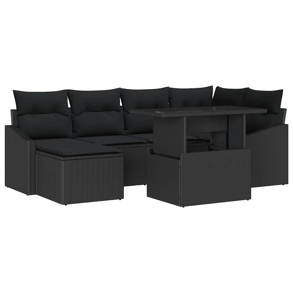 Garten-Sofa-Set mit Kissen 7 pcs Schwarz