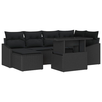 Garten-Sofa-Set mit Kissen 7 pcs Schwarz