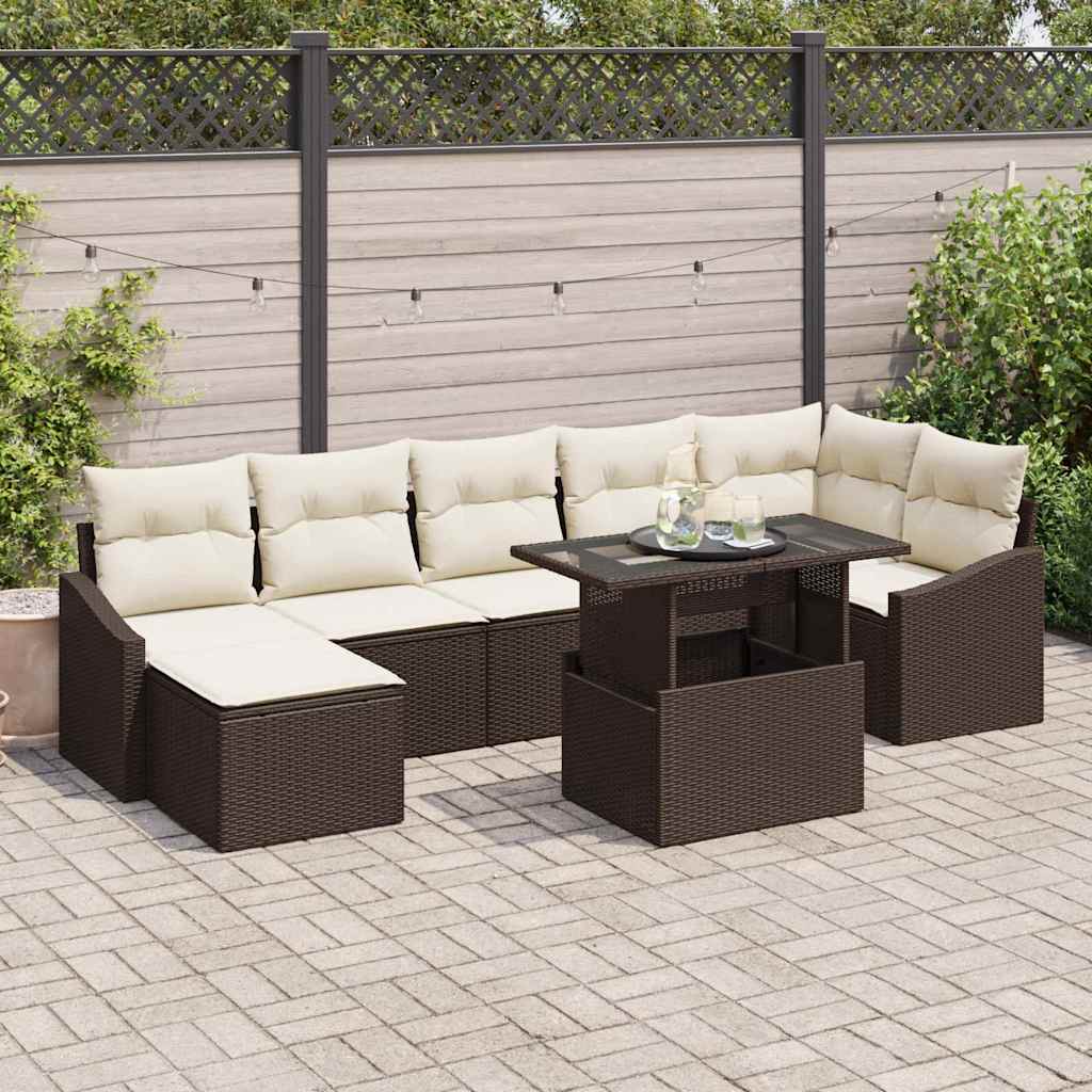Gartensofa-set mit Kissen 8 pcs Braun und Creme Poly-Rattan