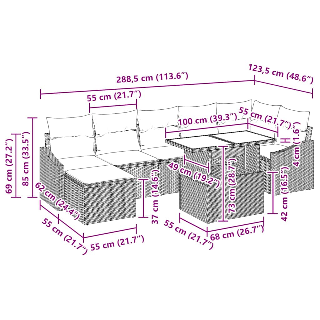 vidaXL Gartensofa-set mit Kissen mit Speicher 8 pcs Grau Poly-Rattan