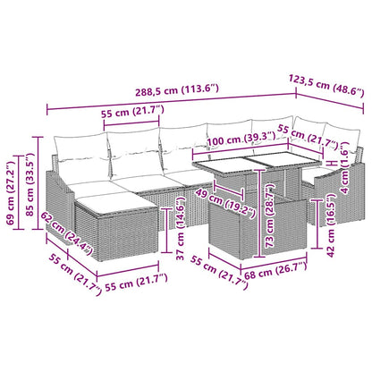 vidaXL Gartensofa-set mit Kissen 8 pcs Hellgrau Poly-Rattan