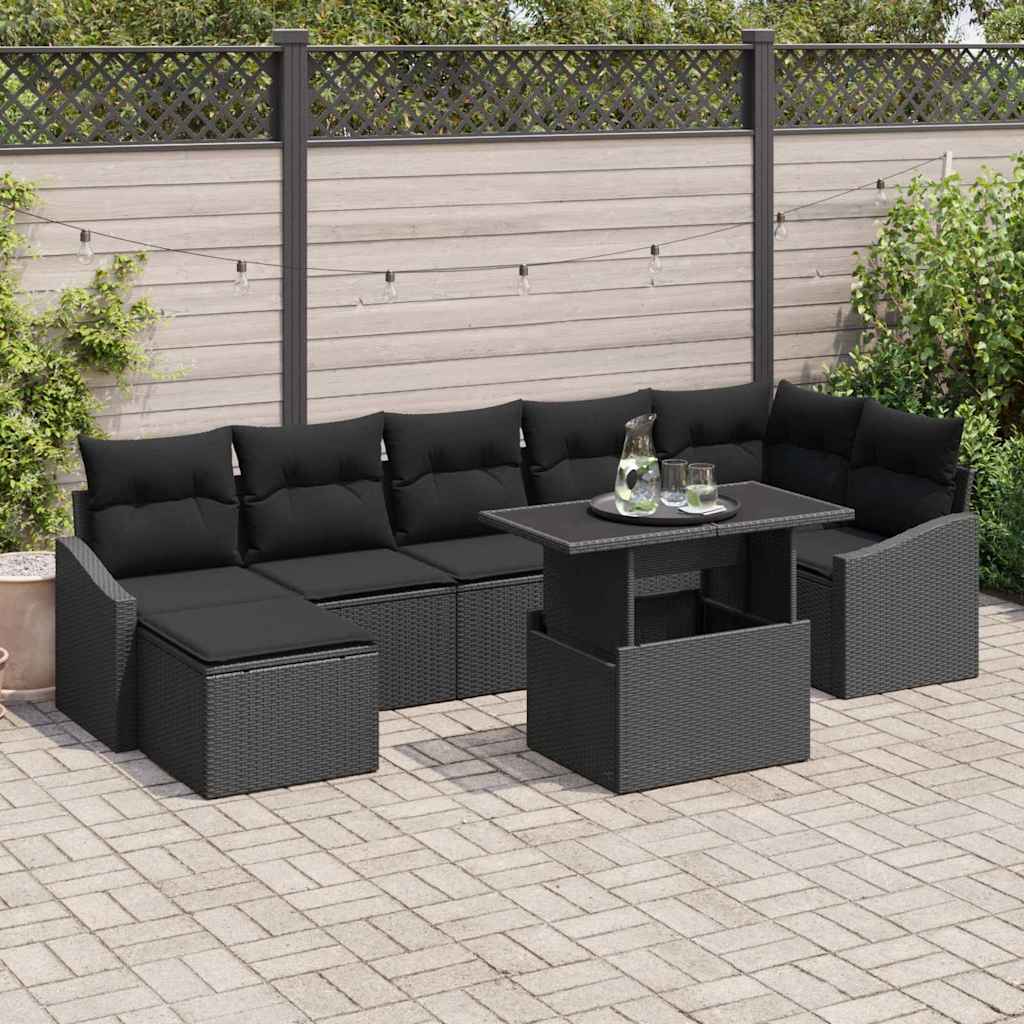 vidaXL Salon de jardin avec coussins 8 pcs Noir Résine tressée