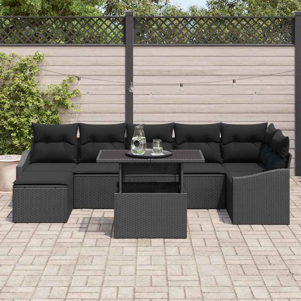 vidaXL Salon de jardin avec coussins 8 pcs Noir Résine tressée