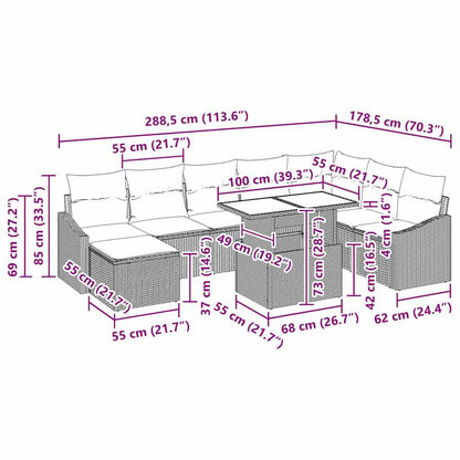 vidaXL Ensemble canapé 9 pcs avec coussins Noir et Crème Résine tressée