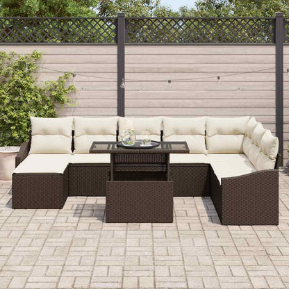 vidaXL Ensemble de canapés avec coussins 9 pcs Marron et crème Résine tressée