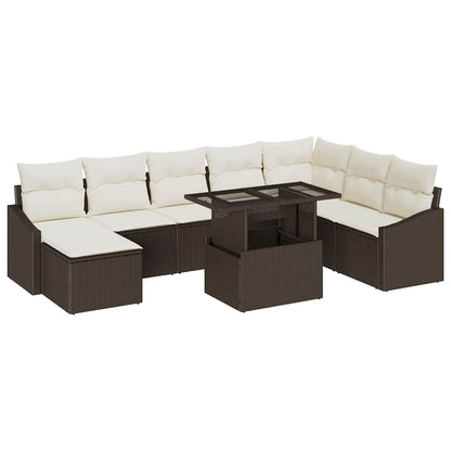 vidaXL Ensemble de canapés avec coussins 9 pcs Marron et crème Résine tressée