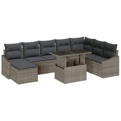 Sofa Set mit Kissen mit Speicher 9 pcs Grau Poly-Rattan
