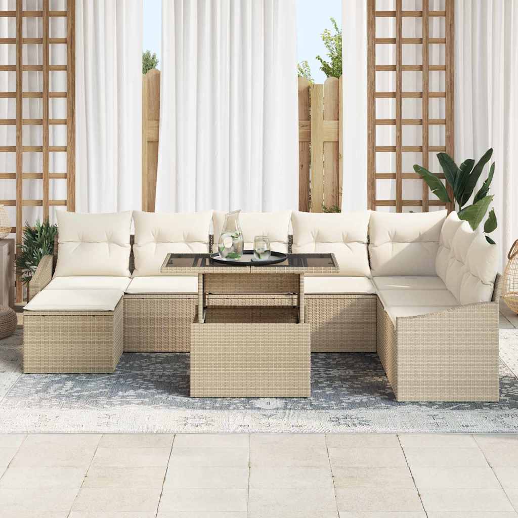vidaXL Sofa Set mit Kissen 9 pcs Beige und Creme Poly-Rattan