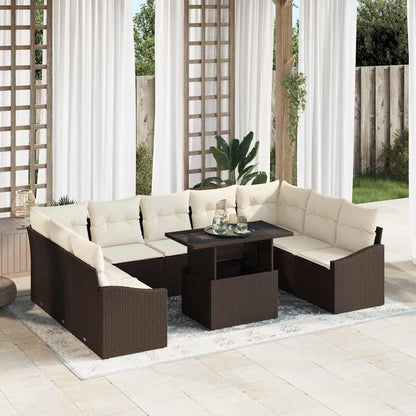 vidaXL Sofa Set mit Kissen 10 pcs Braun und Creme Poly-Rattan