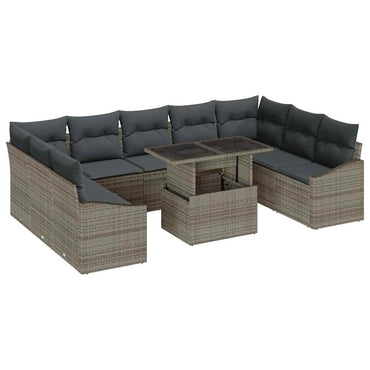 vidaXL Sofa Set mit Kissen 10 pcs Grau Poly-Rattan
