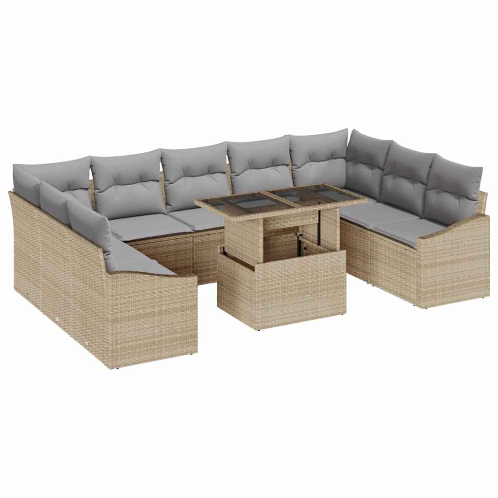 Sofa Set mit Kissen 10 pcs Beige und Hellgrau Poly-Rattan
