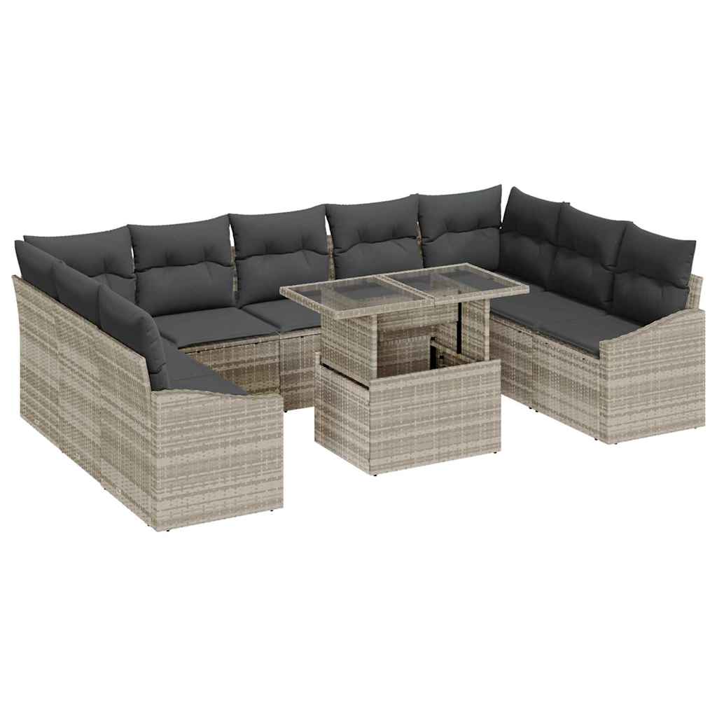 Sofa Set mit Kissen 10 pcs Hellgrau Poly-Rattan