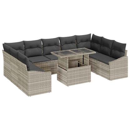 Sofa Set mit Kissen 10 pcs Hellgrau Poly-Rattan