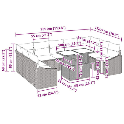Sofa Set mit Kissen 10 pcs Hellgrau Poly-Rattan