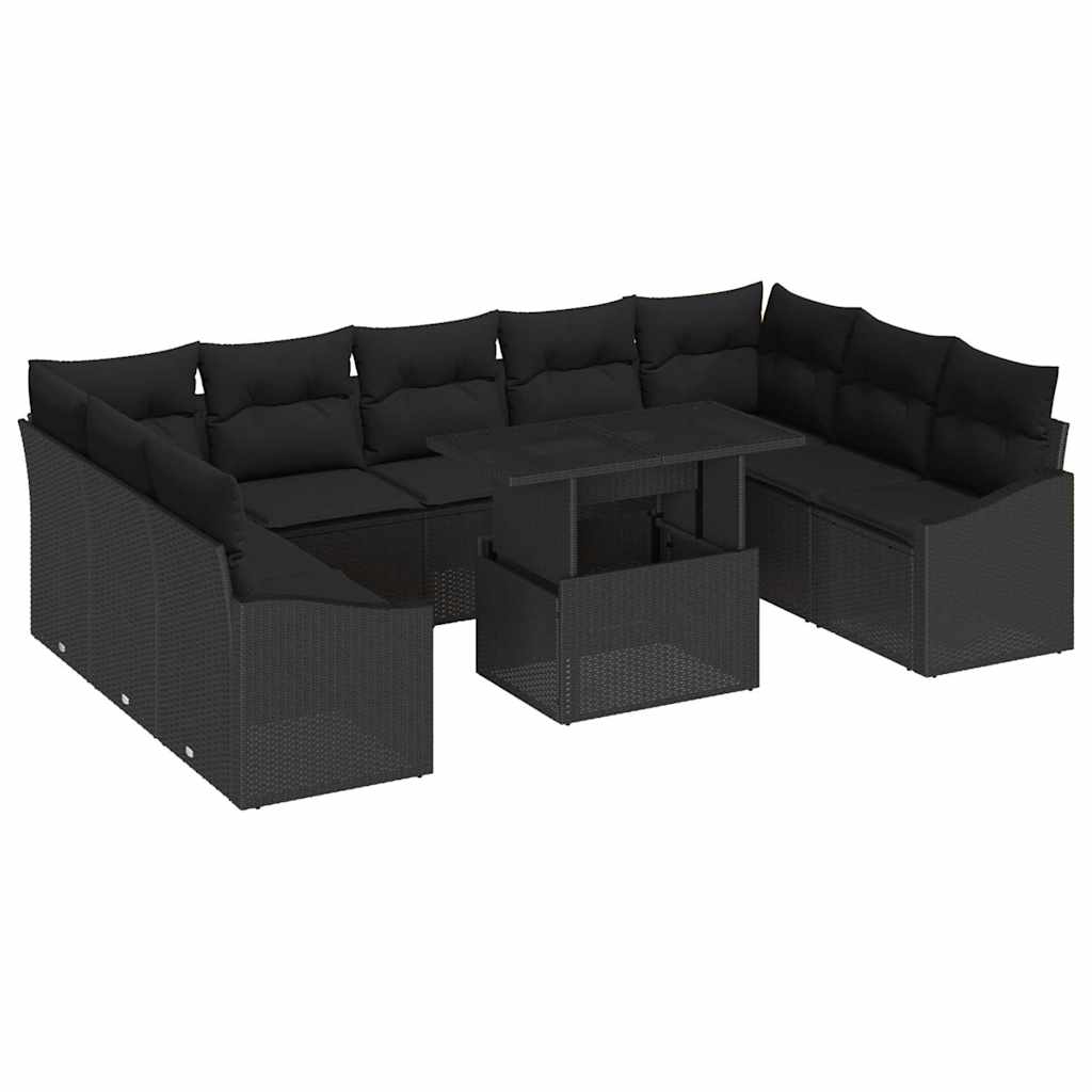 vidaXL Sofa Set mit Kissen 10 pcs Schwarz Poly-Rattan