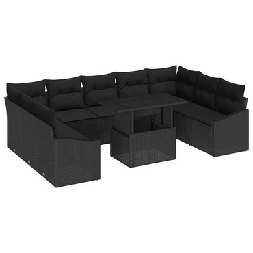 vidaXL Sofa Set mit Kissen 10 pcs Schwarz Poly-Rattan