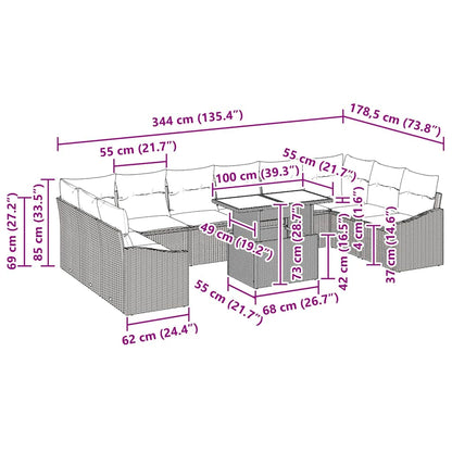 vidaXL Sofa Set mit Kissen 11 pcs Schwarz und Creme Poly-Rattan