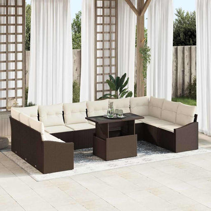 vidaXL Sofa Set mit Kissen 11 pcs Braun und Creme Poly-Rattan
