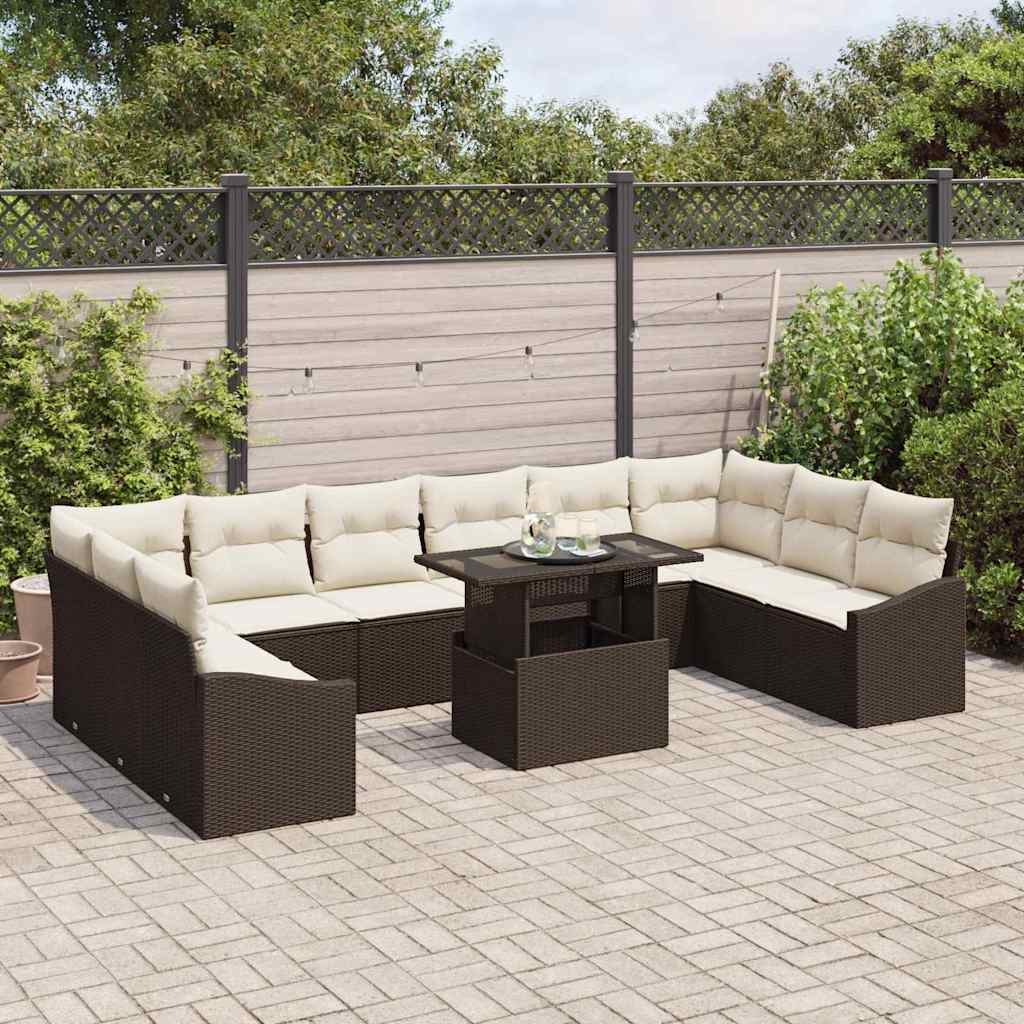 vidaXL Sofa Set mit Kissen 11 pcs Braun und Creme Poly-Rattan