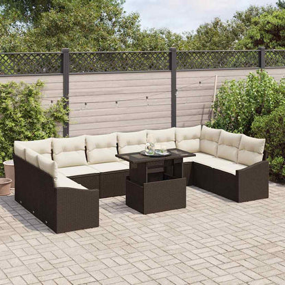 vidaXL Sofa Set mit Kissen 11 pcs Braun und Creme Poly-Rattan