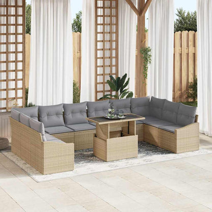 Sofa Set mit Kissen 11 pcs Beige und Hellgrau Poly-Rattan