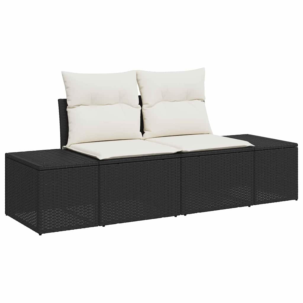 Sofa Set mit Kissen 5 pcs Schwarz und Creme Poly-Rattan