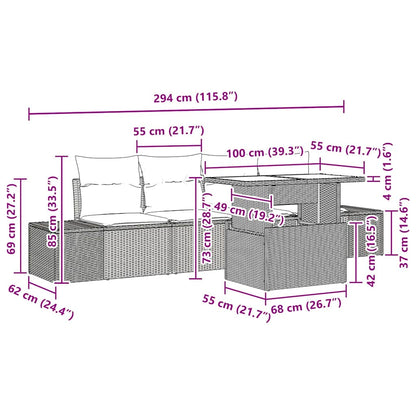 Sofa Set mit Kissen 5 pcs Schwarz und Creme Poly-Rattan