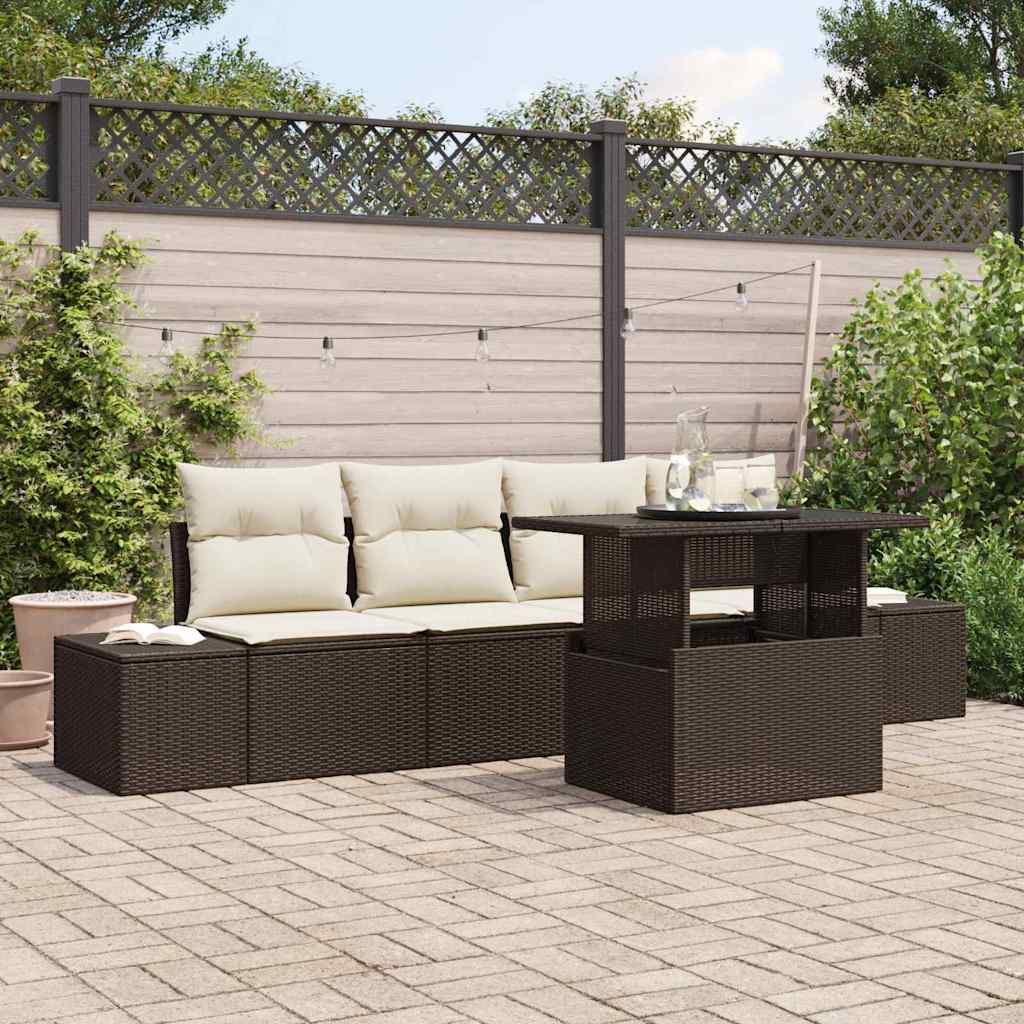 vidaXL Salon de jardin avec coussins 5 pcs Marron et Crème Résine tressée
