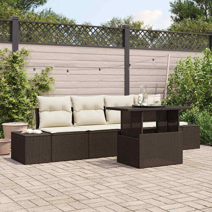 vidaXL Salon de jardin avec coussins 5 pcs Marron et Crème Résine tressée