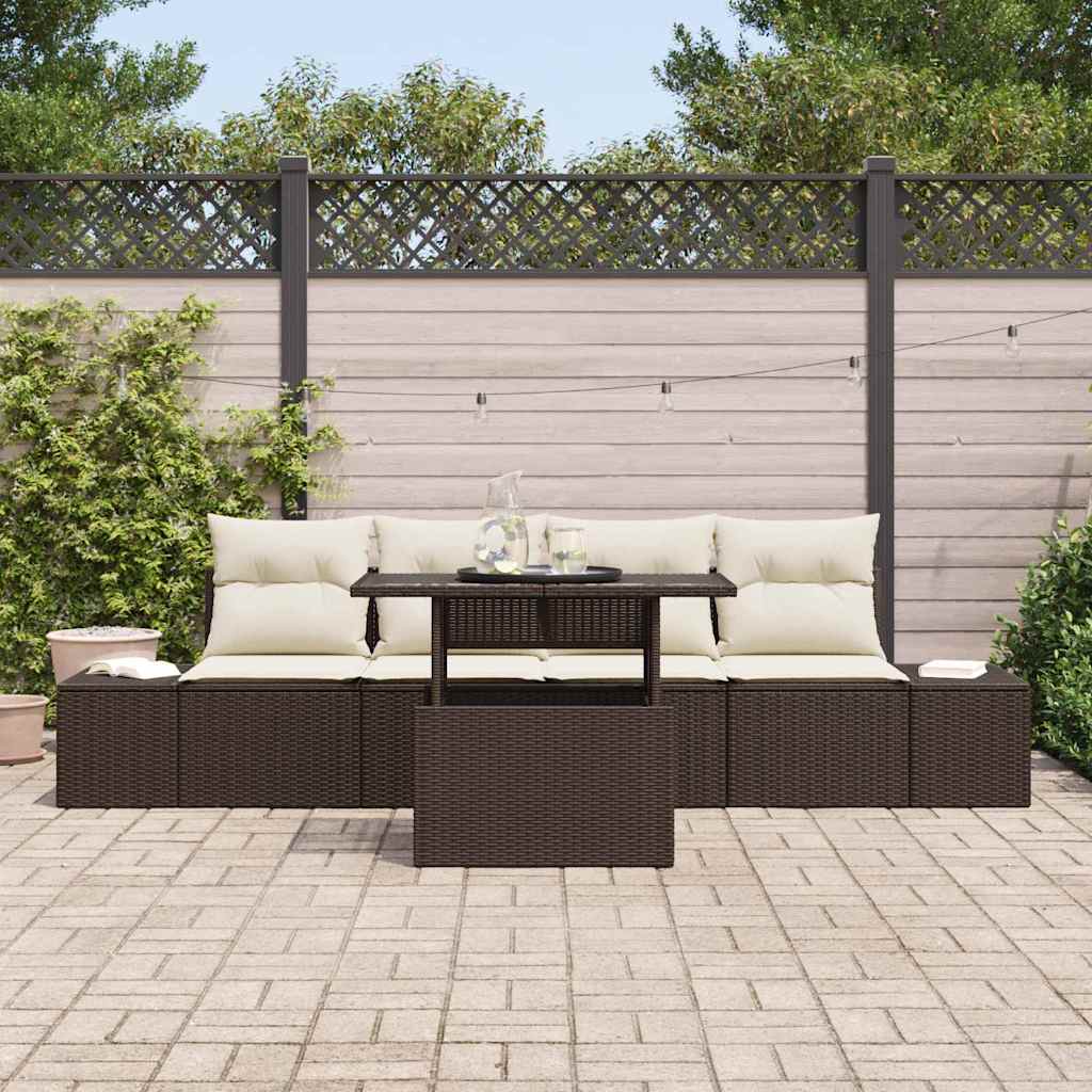 vidaXL Salon de jardin avec coussins 5 pcs Marron et Crème Résine tressée