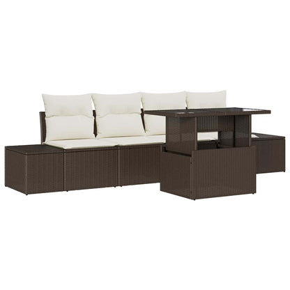 vidaXL Salon de jardin avec coussins 5 pcs Marron et Crème Résine tressée
