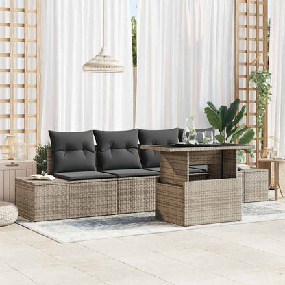 vidaXL Salon de jardin 5 pcs avec coussins Gris Résine tressée