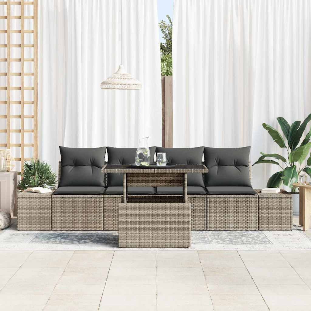 vidaXL Salon de jardin 5 pcs avec coussins Gris Résine tressée
