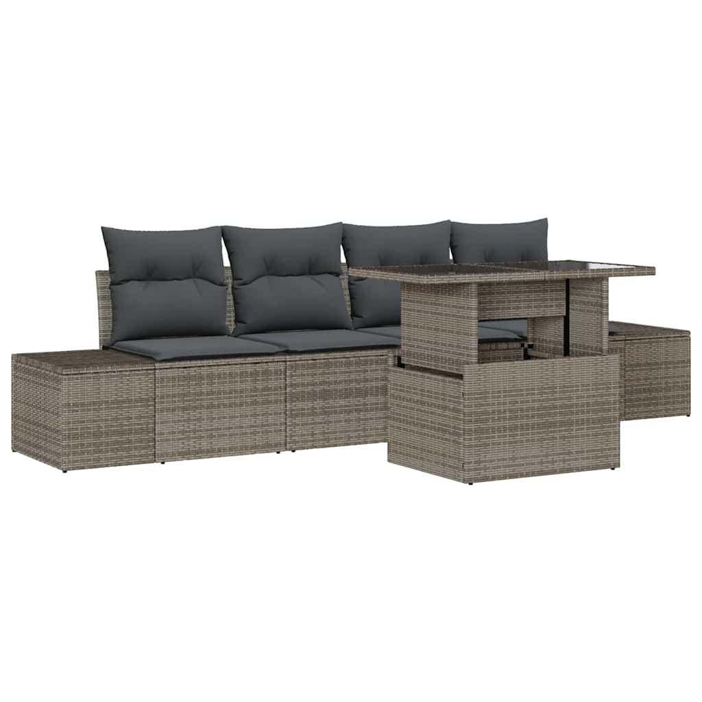 vidaXL Salon de jardin 5 pcs avec coussins Gris Résine tressée