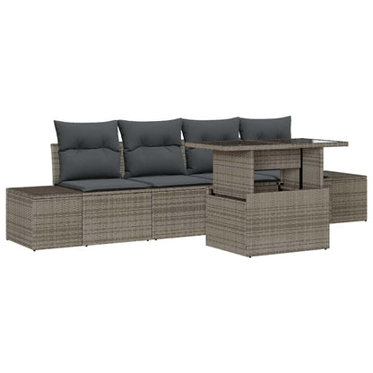 vidaXL Salon de jardin 5 pcs avec coussins Gris Résine tressée