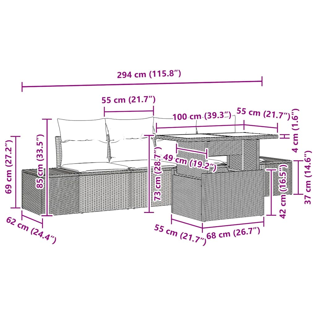 vidaXL Salon de jardin 5 pcs avec coussins Gris Résine tressée
