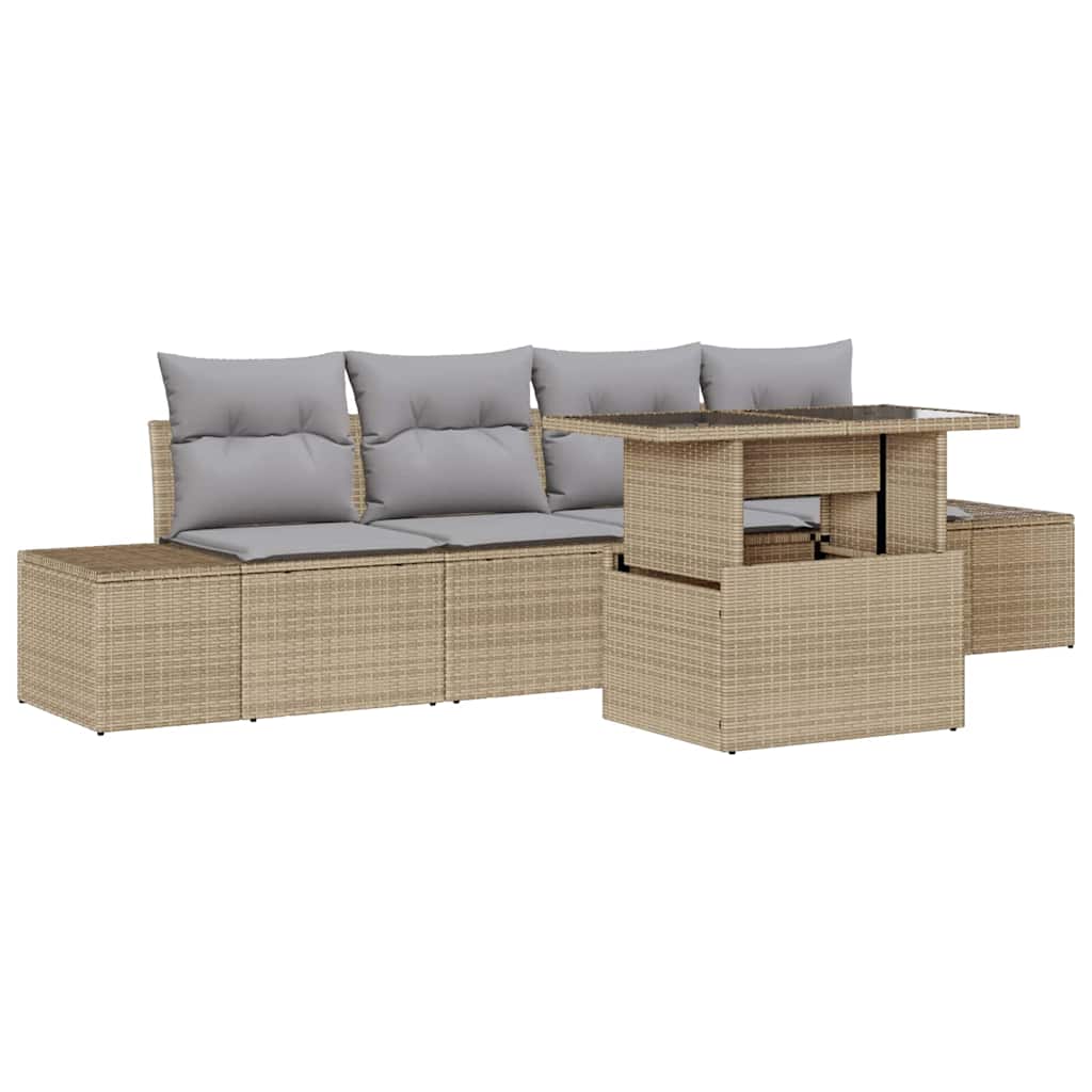 vidaXL Sofa Set mit Kissen 5 pcs Beige und Hellgrau Poly-Rattan
