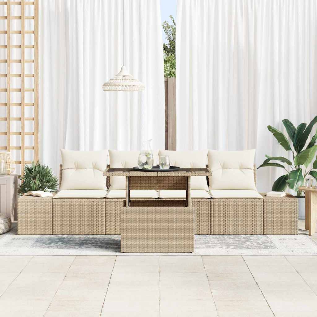 vidaXL Sofa Set mit Kissen 5 pcs Beige und Creme Poly-Rattan