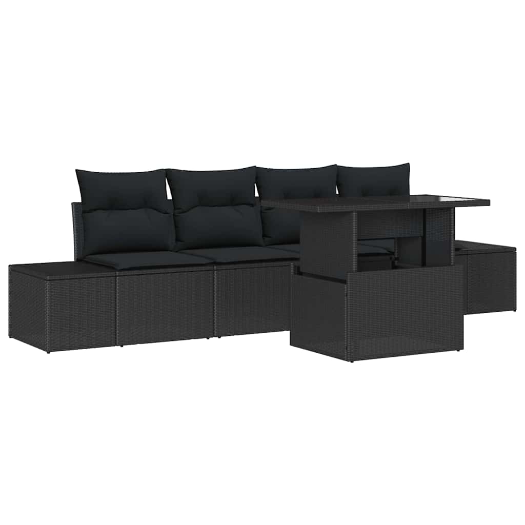 vidaXL Sofa Set mit Kissen 5 pcs Schwarz Poly-Rattan