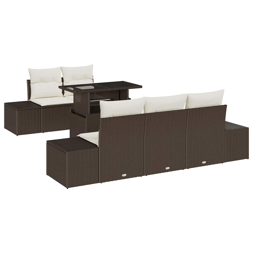 vidaXL Sofa Set mit Kissen 6 pcs Braun und Creme Poly-Rattan