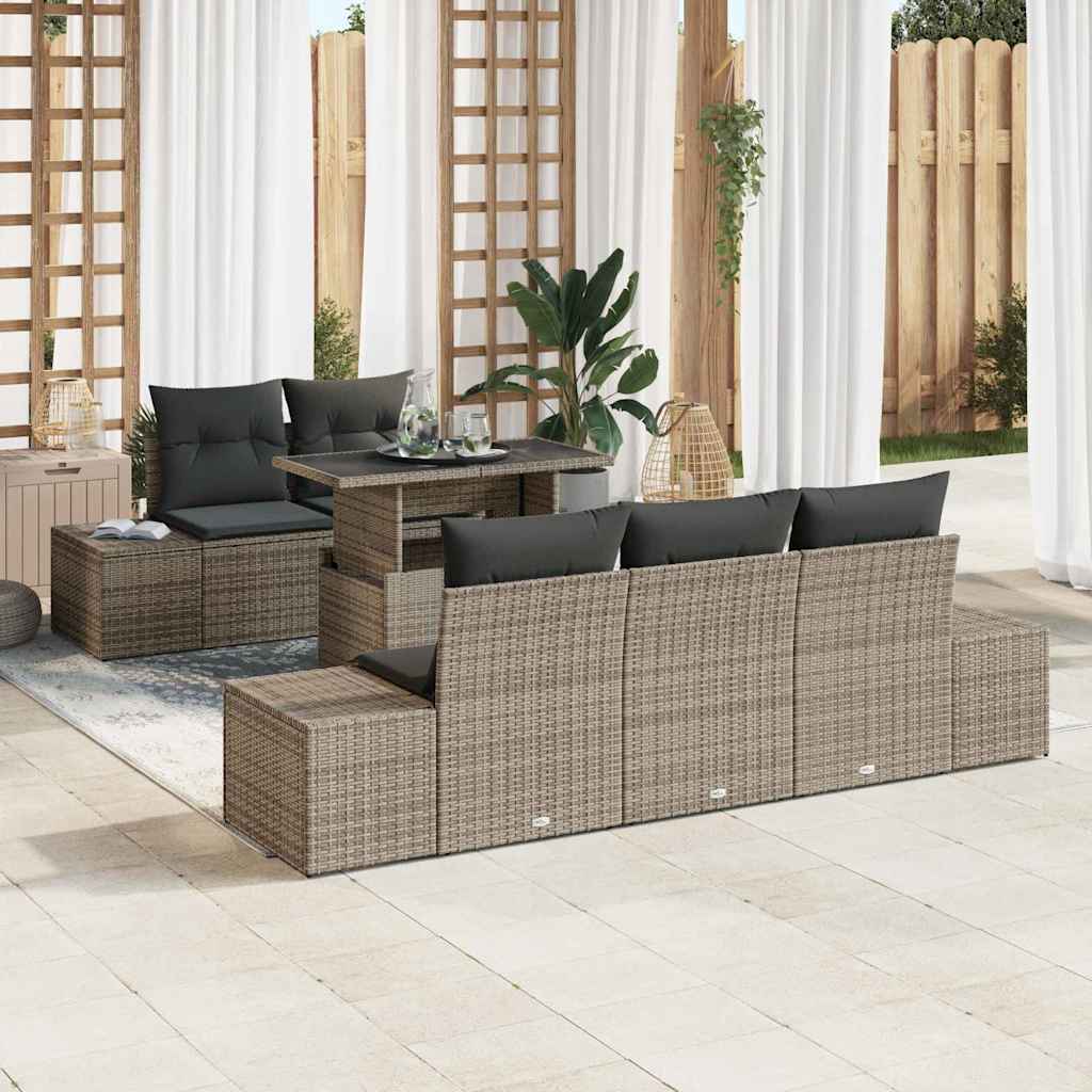 Sofa Set mit Kissen 6 pcs Grau Poly-Rattan