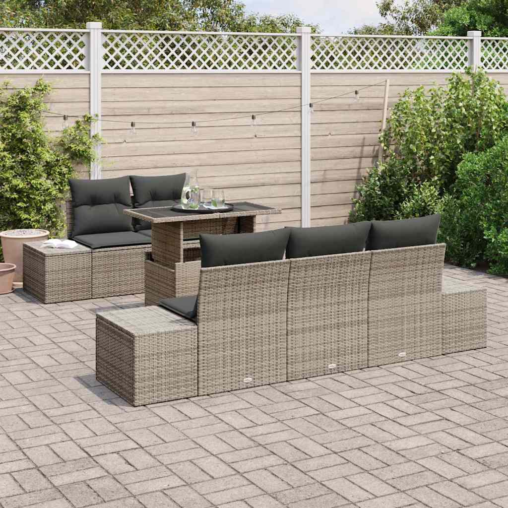 Sofa Set mit Kissen 6 pcs Grau Poly-Rattan