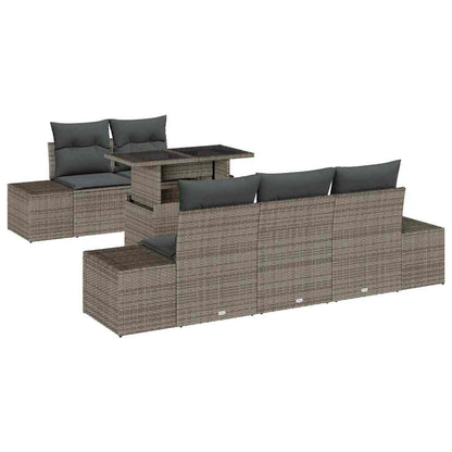 Sofa Set mit Kissen 6 pcs Grau Poly-Rattan