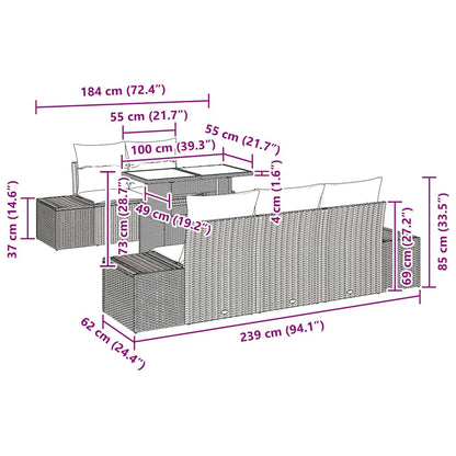Sofa Set mit Kissen 6 pcs Grau Poly-Rattan