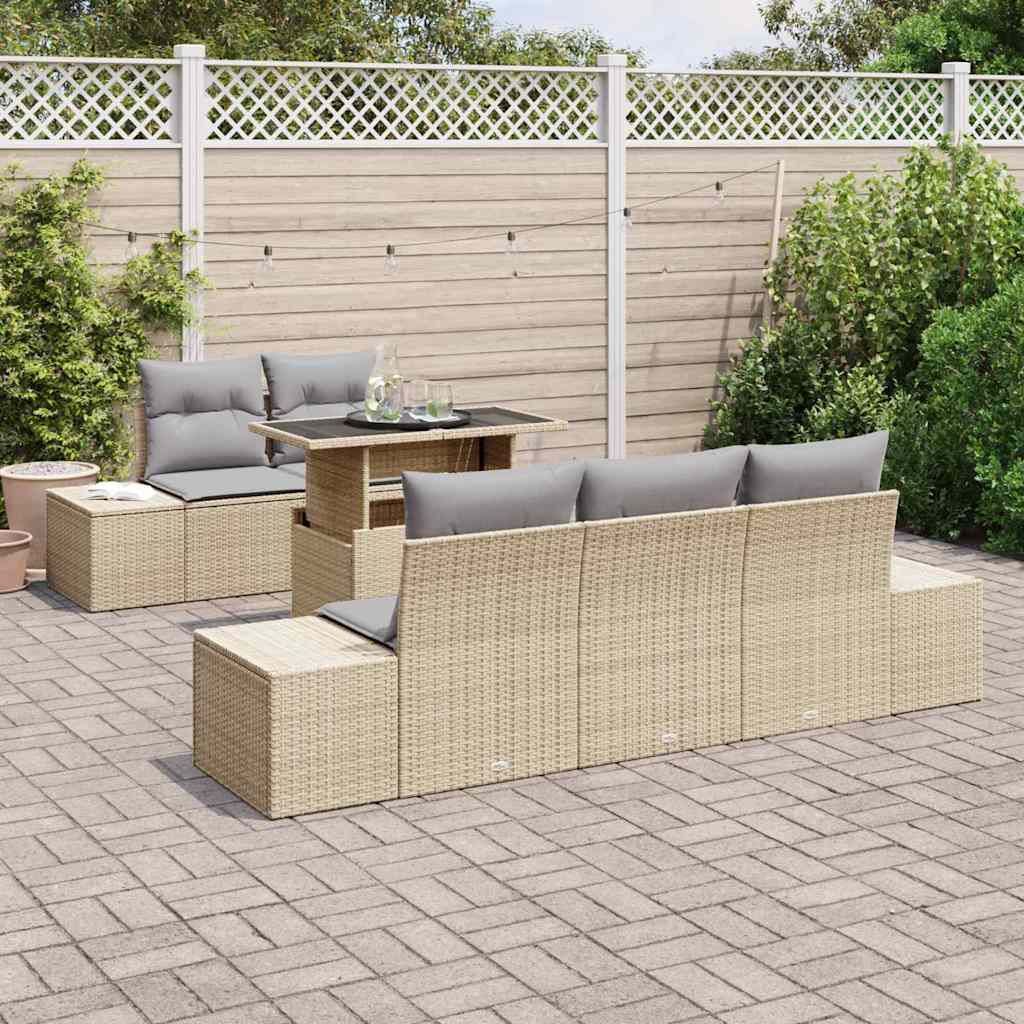 vidaXL Sofa Set mit Kissen 6 pcs Beige und Hellgrau Poly-Rattan