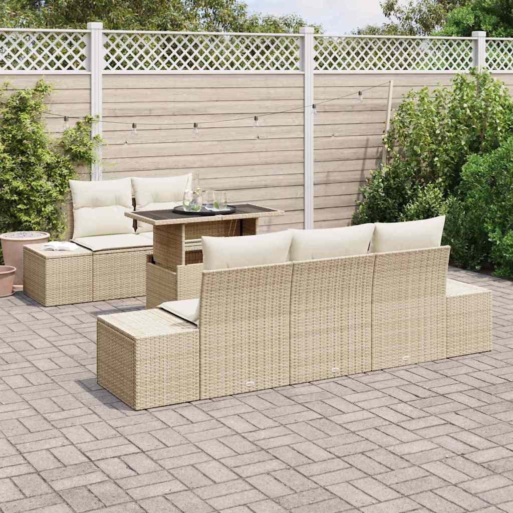 vidaXL Sofa Set mit Kissen 6 pcs Beige und Creme Poly-Rattan