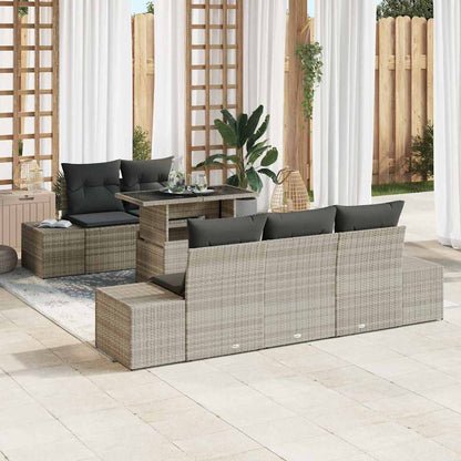 vidaXL Sofa Set mit Kissen 6 pcs Hellgrau Poly-Rattan