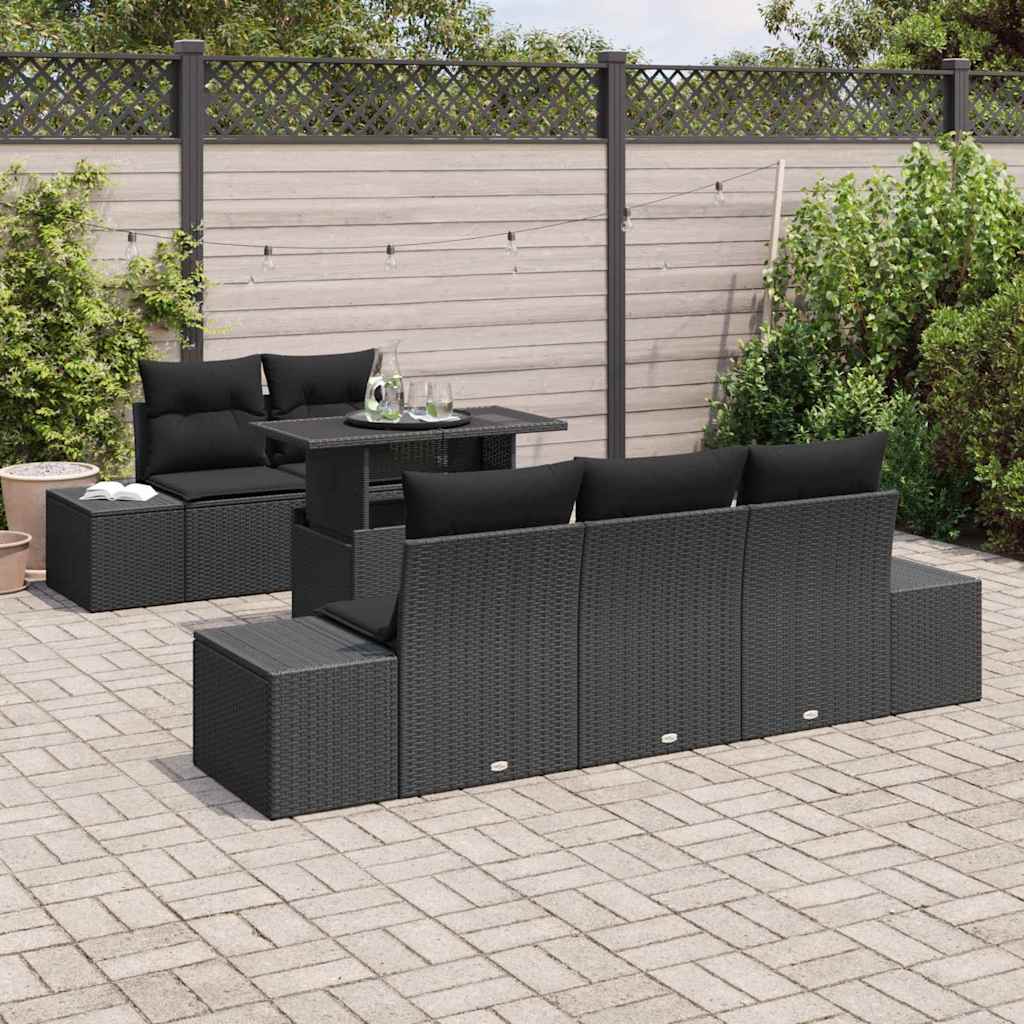 Sofa Set mit Kissen 6 pcs Schwarz Poly-Rattan