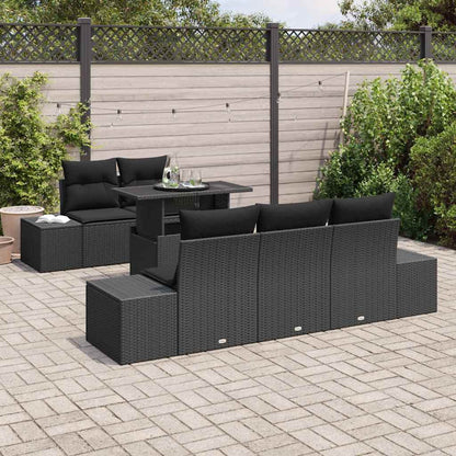 Sofa Set mit Kissen 6 pcs Schwarz Poly-Rattan